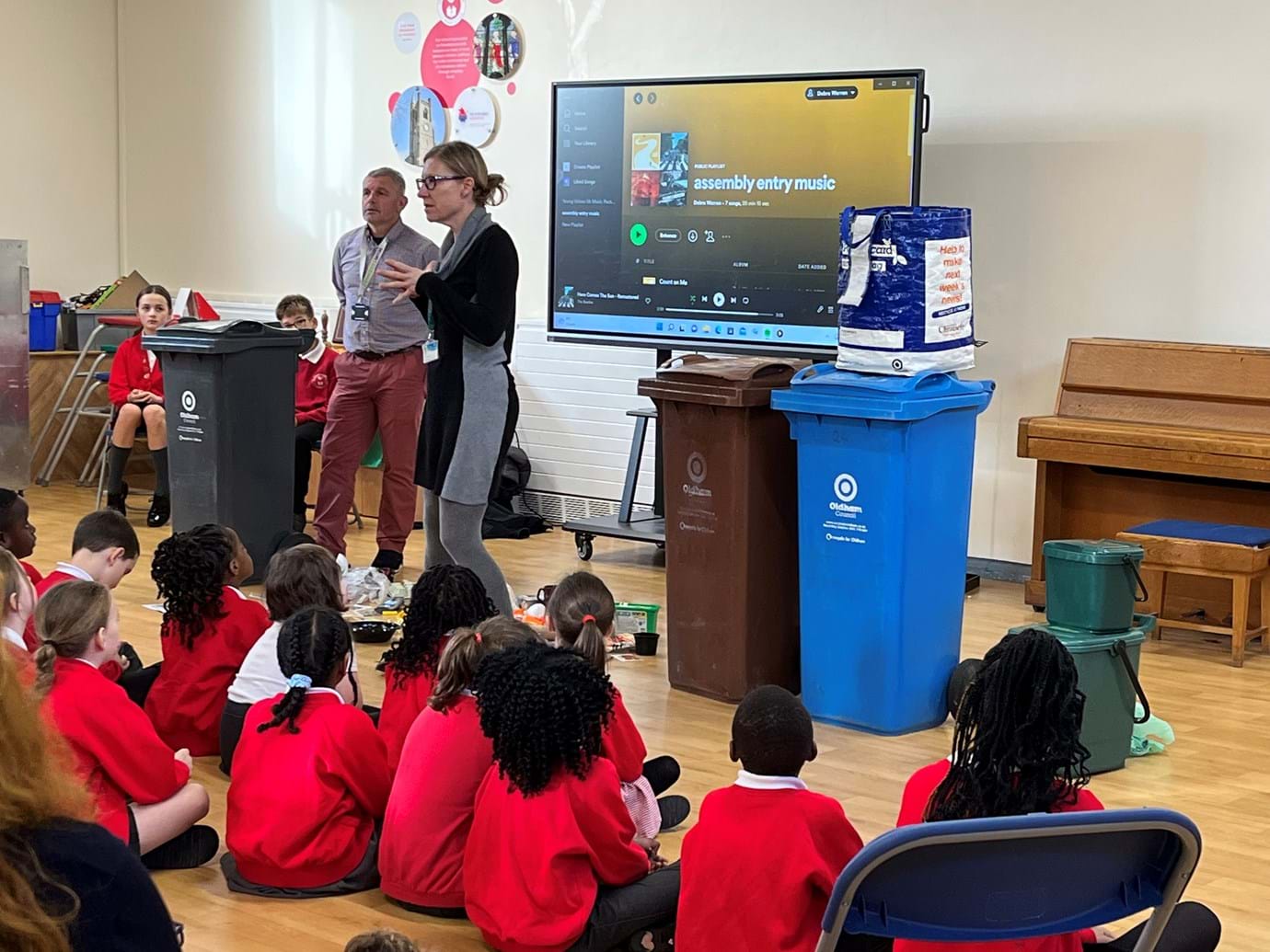 St Thomas’ Moorside CE Primary School pupils learning about learning about recycling and getting rid of waste carefully to help make their neighbourhood cleaner and greener.